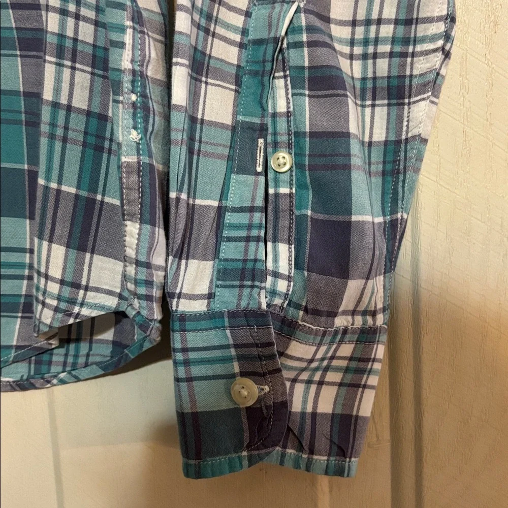 J. Crew Teal and Gray Plaid‎ Men's Shirt
